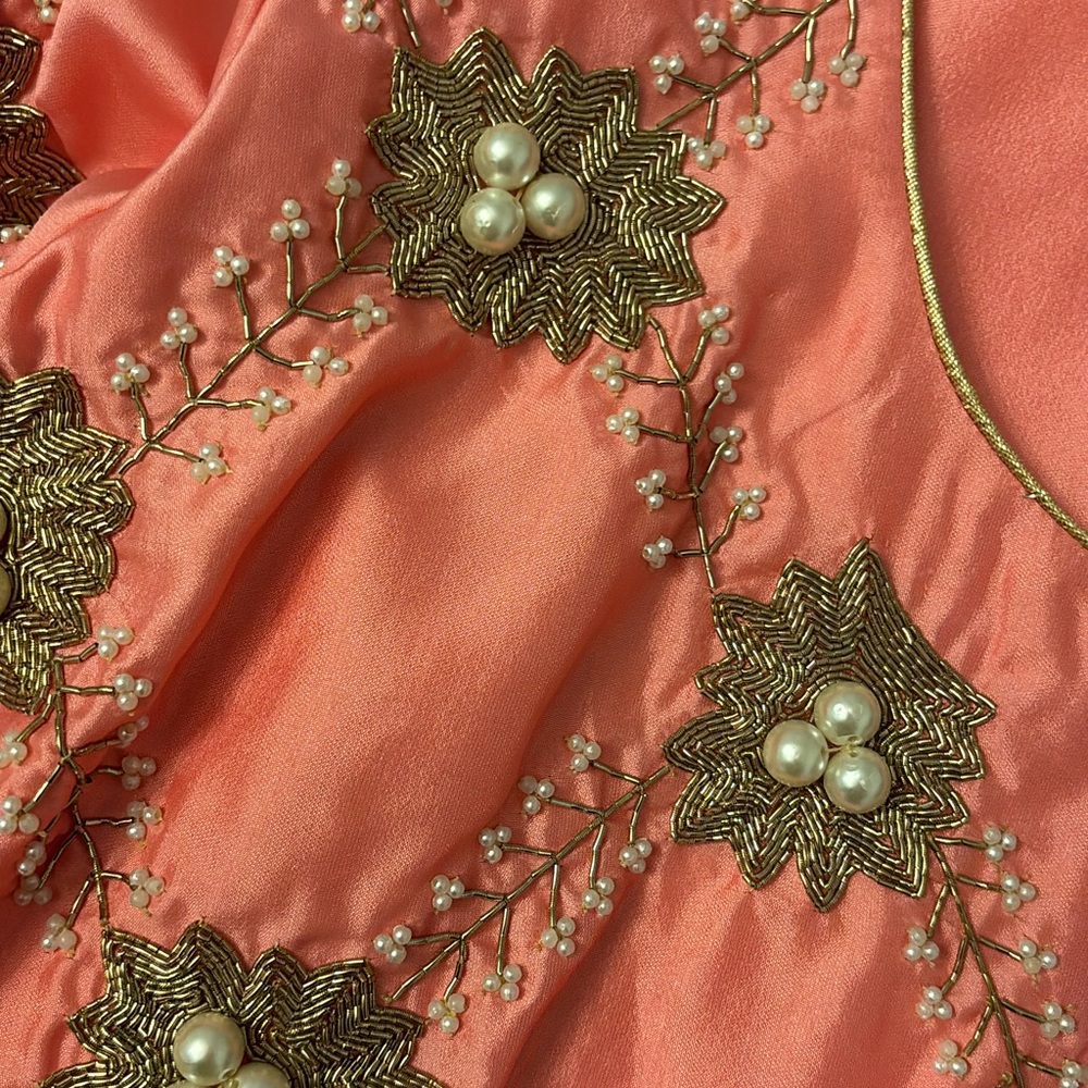 Elegant Coral Patiala Pants with Gold Embroidery